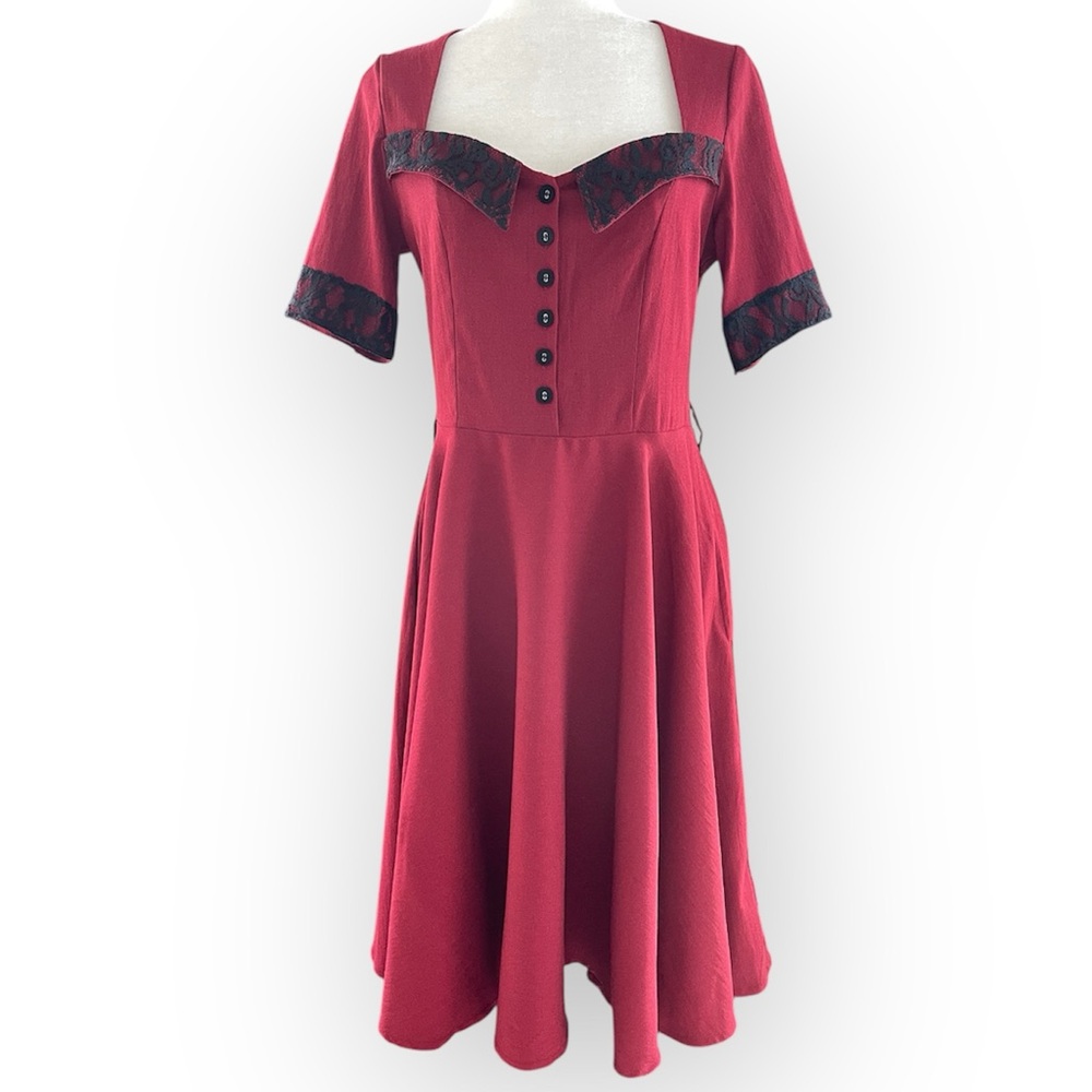 Timeless London Ruby Pin-Up Red Button-Front Dres… - image 2